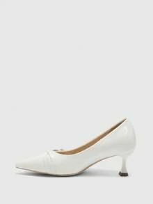 CUCCOO BIZCHIC 女鞋 女士尖头小猫跟鞋，白色多条纹交叉低鞋面，日常通勤百搭工作休闲一脚蹬女式高跟鞋 - 白色 - 查看 8