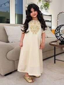 Dazy Kids Young Girls Round Neck Short Sleeve Dress, Fall Clothes - Beige - View 2