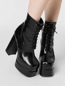 ROMWE Grunge Punk Botines y botitas para mujer - Negro - Ver 1