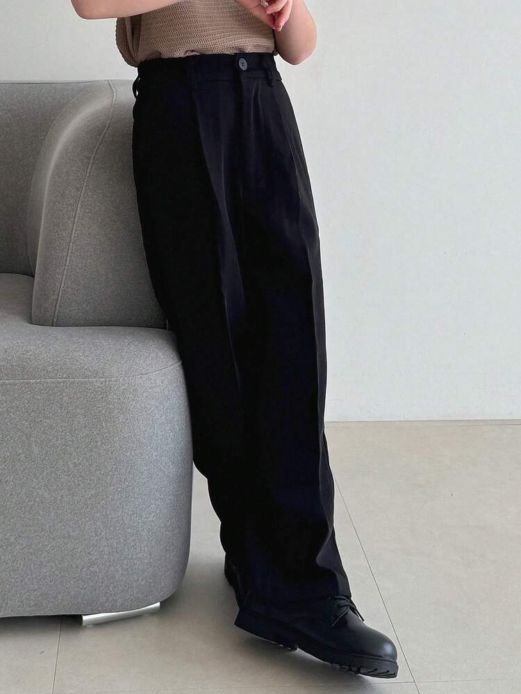 Tween Boy Solid Color Slant Pocket Pleated Dress Pants