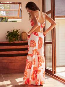 Lullawish Bohemian Casual Style Vacation Pajamas Set, Can Be Worn Outdoors, Ocean Shell Print Loungewear Set For Women - Multicolor - View 2