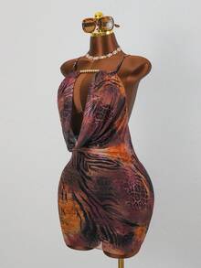 Slaydiva 新款女士泳衣罩衫连体裤，性感印花网纱面料，适合海滩度假，春夏皆宜 - 彩色 - 查看 3