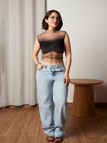 Lupita Cardoza 渐变色半透明弹力修身短袖T恤上衣 - 黑色 - 查看 1