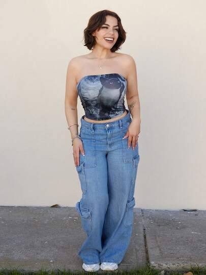 Lupita Cardoza 可爱黑猫全身印花复古风格女式上衣