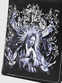 ROMWE Goth 哥特风钱包，朋克女孩爱心宝石水晶泪滴、星星、太阳、宝剑创意设计五芒星拉链零钱包，休闲时尚卡包 - 灰黑色 - 查看 4