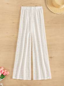 SHEIN Luminelle 2026新款女士夏季沙滩度假休闲百搭宽松镂空贝壳纹理面料沙滩裤及罩衫套装 - 白色 - 查看 5