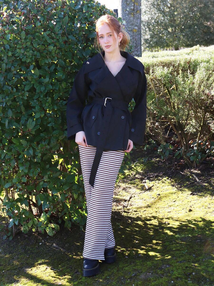 SILVIA DI SANTO 女士时尚优雅双排扣束带风衣法式风衣女装风衣秋冬女装风衣 - 黑色 - 查看 1