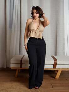 Lupita Cardoza Pantalones vaqueros casuales y versátiles de pierna ancha y bolsillos para mujer - Negro - Ver 6