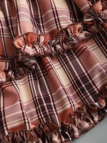 Sweetra Women's Plaid Tie Front Ruffle Hem Tube Dress - Multicolor - View 3