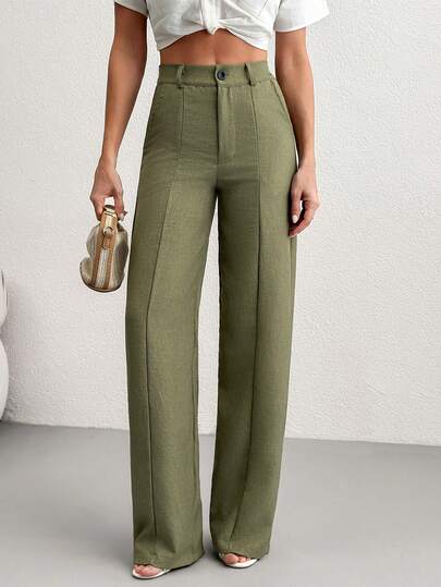 EURMUSE Women Solid Color Wide Leg Pants