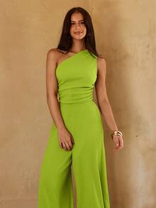 KARISMINA Women's Solid Color Knit Jumpsuit, Suitable For Spring/Summer Vacation - Pale Yellow - View 3