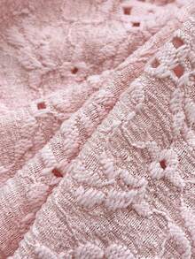 Elamini Pink Strapless Textured Floral Ruched Waist Slit Ruffle Hem Bodycon Dress - Baby Pink - View 4