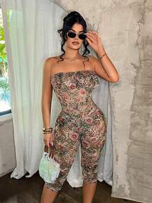 SHEIN SXY Sleeveless Ruffle Trim Blouse For Beach Vacation - Multicolor - View 3