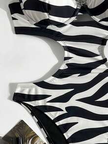 Swim Vcay Traje de baño de una pieza con estampado de cebra y espalda descubierta para vacaciones en la playa - Multicolor - Ver 5