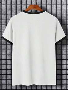 Camiseta de hombre con bordes contrastantes blanco y negro y diseño de letras - Blanco - Ver 3