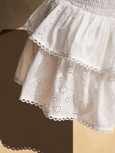 SHEIN ICON Plus Size Women's Spring/Summer Retro Sexy Fashion Individual Beach Vacation Everyday Casual White Woven Jacquard Patchwork Lace Ruffle Hem Loose Midi Skirt