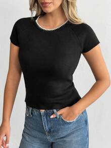 SHEIN Women Summer Casual Crew Neck Knit Top - Multicolor - View 5