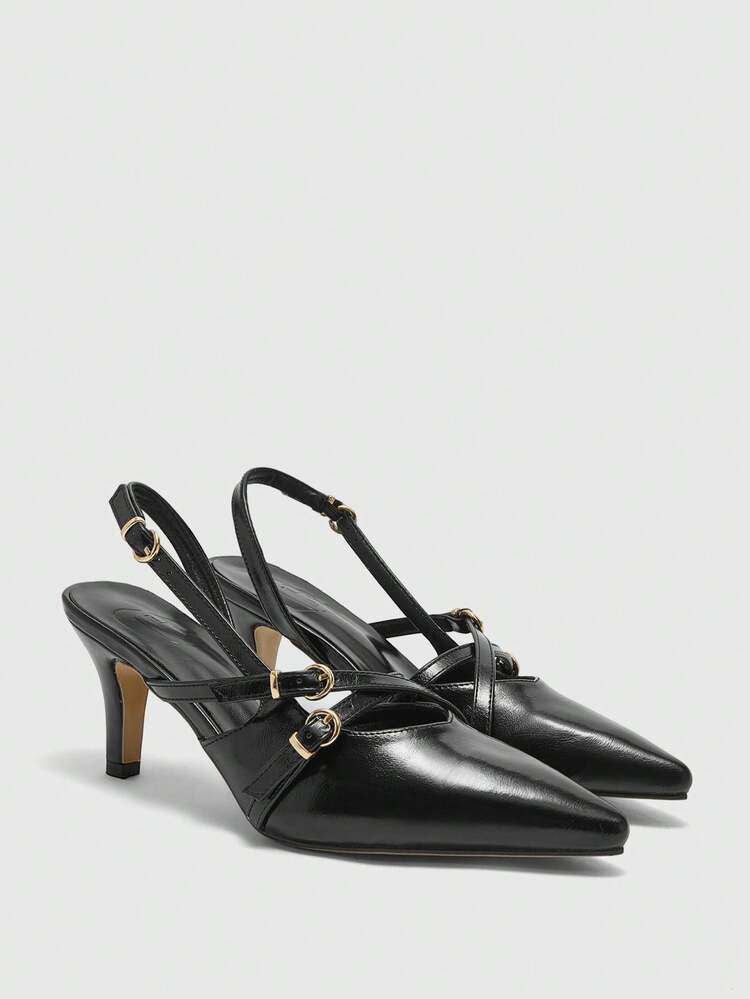 CUCCOO BIZCHIC Women's Pointed Toe Buckle Design Elegant Fashion High Heel Pumps Spring Shoes