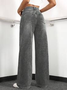 EURMUSE Women's Loose Fit Casual Denim Jeans With Side Pockets And Wide-Leg Design - Light Grey - View 2