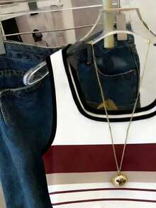 Resyla Contrast Stripe Fitted Tank Top For Women - Brown - View 3