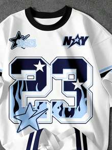 SHEIN EZwear 休闲简约圆领短袖宽松女式T恤，印有数字23图案 - 彩色 - 查看 3