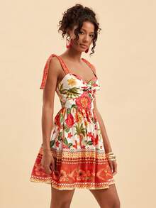 Travachic Tropical Print Twist Strap Vacation Dress,Beach Vacation Outfits, Summer Outfits For Women, Summer Dresses For Women,Suitable For Holiday , Afternoon Tea,Boho Vacation, Music Festival , Beachwear, Easter, Beach Outfits For Woman, Elegant Dress For Women, Vacation Outfits Women, Concert Outfit Women, Tropical Vacation Woman Clothes, Holiday Outfits, Bohemian Clothes,For Spring Sunmmer And Autumn,Tropical Vacation, Bohemian Outfits, Ibiza Outfits, Western Style - Red - View 5