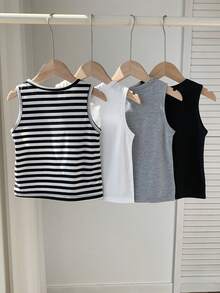 SHEIN 4pcs Young Boys' Casual Comfortable Tank Top, Suitable For Spring & Summer - Multicolor - View 4