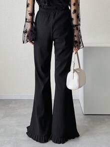 FRIFUL Pantalon évasé d'été pour femmes, couleur unie, polyvalent et décontracté - Noir - Voir 8