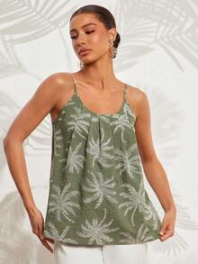 Amorya 女款夏季熱帶棕櫚樹印花細肩帶背心上衣，鼠尾草綠波希米亞風度假度假上衣，休閒寬鬆舒適沙灘上衣 - 彩色 - 查看 6