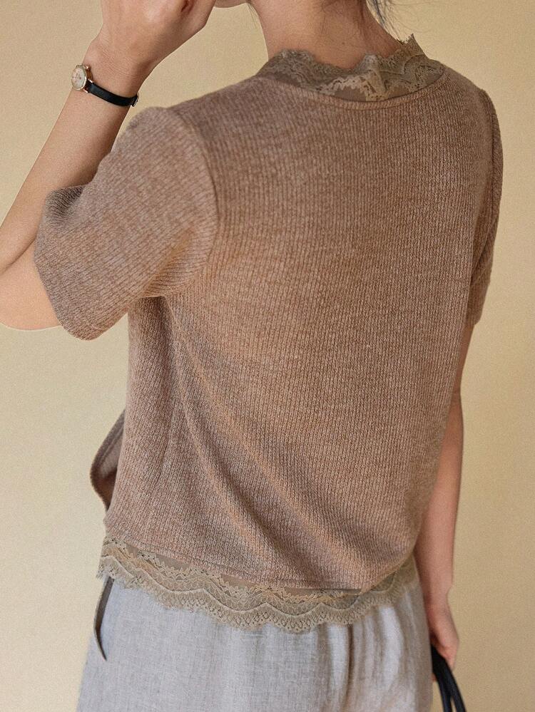 Spring & Summer Lace Patchwork Loose Short Sleeve Business/Casual T-Shirt For Women
