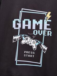 2件套青少年男童极简时尚游戏元素印花短袖上衣搭配经典游戏手柄印花宽松牛奶丝针织裤家居服套装 - 彩色 - 查看 8