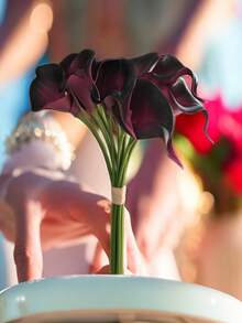 4支/10支逼真仿真马蹄莲花束，适用于婚礼、派对、花园、家居装饰、情人节、生日礼物、春季花卉摆设等场合。 - 紫色 - 查看 7