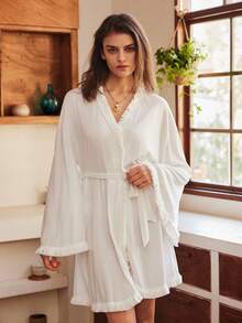Bohemian Style Fashionable Versatile Loose White Tassel Robe For Women - White - View 3