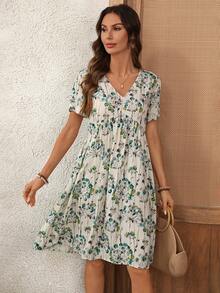 EMERY ROSE 女士休闲碎花迷你连衣裙，适合度假、夏季穿着，是夏季女装、沙滩装、外出装、度假装、夏季休闲装、短袖碎花连衣裙等各种场合的理想选择。 - 彩色 - 查看 6