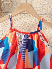 SHEIN 女童粉色条纹蝴蝶结无袖连衣裙：百搭休闲装，可爱幼儿连衣裙，饰有蝴蝶结图案，非常适合玩耍、家庭出游、休闲聚会和日常穿着。时尚设计，搭配同款包包，打造舒适可爱的日常造型。 - 彩色 - 查看 5