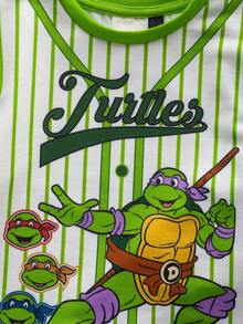 TEENAGE MUTANT NINJA TURTLES | SHEIN Bộ áo thun và quần short mùa hè cho bé trai, kiểu dáng thường ngày, kẻ sọc phối màu, in hình hoạt hình. - màu xanh lá - Xem 4