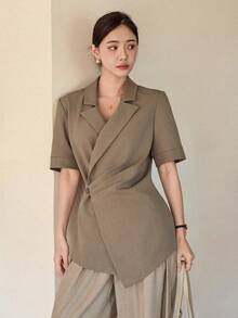 Dazy-Less Áo khoác dáng ngắn màu trơn dành cho nữ, thích hợp mặc đi làm, phong cách công sở thường ngày, mùa hè. - trắng - Xem 4