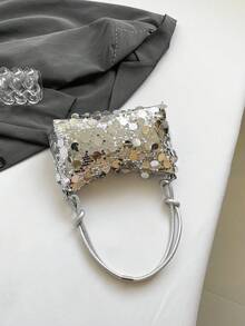 1pc Gold Color Crescent Moon Shape Glitter PVC Shoulder Bag For Women, New , Beach - Silver - View 5