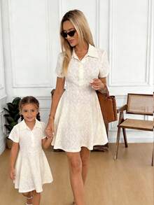 Easowa 女士休闲纯色镂空刺绣短袖连衣裙，夏季休闲服饰 - 米色 - 查看 6