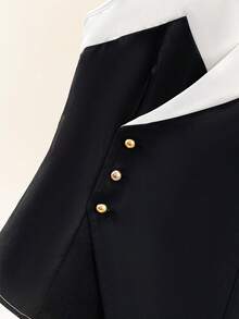 Franclia Damen Kontrast-Farbe Einreihige Ärmellose Lässiges Elegantes Hemd - Schwarz und Weiss - Übersicht 8