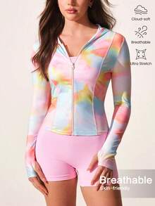 SHEIN Sovereign Charm 女士扎染拉链休闲百搭日常长袖运动夹克 - 彩色 - 查看 1