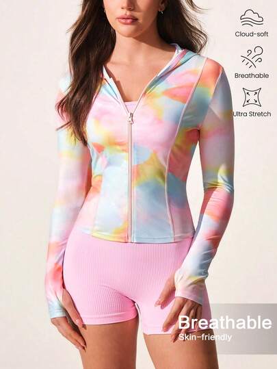 Core Rhythm 女士扎染拉链休闲百搭日常长袖运动夹克