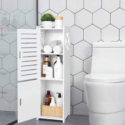 Étagère de rangement étroite pour salle de bain avec porte, 24 cm de large x 75 cm de haut. Organisateur d'étagère latérale pour toilettes, accessoires de salle de bain