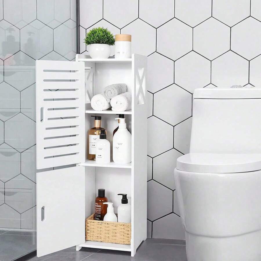 Kệ đựng đồ trong phòng tắm có cửa, kích thước rộng 24cm x cao 75cm, kệ bên hông bồn cầu, phụ kiện phòng tắm. - trắng - Xem 1