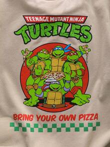 TEENAGE MUTANT NINJA TURTLES | SHEIN Áo thun tay ngắn cổ tròn in chữ hoạt hình phong cách thường ngày cho bé trai, đa năng. - Màu Khaki - Xem 4