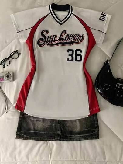 大码修身短款V领无袖T恤