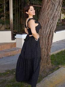 Lupita Cardoza Women's Elegant Polka Dot Backless Lace-Up Dress, Summer - Black - View 4