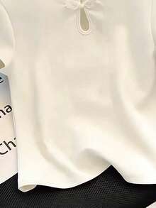 Resyla Niche Design Slim-Fit Chinese Style Short Sleeve T-Shirt For Women - White - View 4