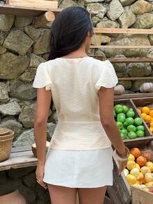 Aloruh 女士性感开襟纯色流苏装饰音乐节衬衫 - 杏色 - 查看 3