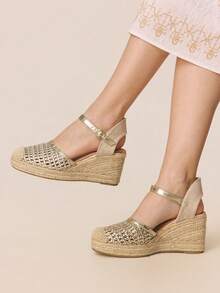 Styleloop Sapatos de Plataforma de Cor Sólida Minimalista, Clássicos, Confortáveis e Casuais, Adequados para Looks de Férias e Essenciais de Viagem - Dourado - Visão 11